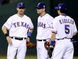 San Francisco Giants v Texas Rangers, Game 4: Elvis Andrus,Michael Young,Ian Kinsler Photographic Print by Christian Petersen