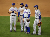 Texas Rangers v San Francisco Giants, Game 2: Michael Young, Ian Kinsler, Elvis Andrus, Mitch Morel Photographic Print by Jed Jacobsohn