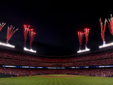 Texas Rangers v. San Francisco Giants, Game 5:  Fireworks explode over Rangers Ballpark Photographic Print by Christian Petersen