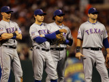 Texas Rangers v San Francisco Giants, Game 2: Michael Young, Ian Kinsler, Elvis Andrus, Mitch Morel Photographic Print by Jody Miller