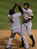 Texas Rangers v. San Francisco Giants, Game 5:  Cody Ross, Juan Uribe Photographic Print by Stephen Dunn