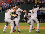 Texas Rangers v. San Francisco Giants, Game 5:  Giants Celebrate 3-1 Victory Photographic Print by Ronald Martinez