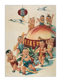 Babies and Giant Peach Giclee Print