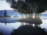 Misty Lake with a Shrine on Bali Island, Indonesia Photographie par Paul Chesley