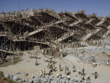 Workers Swarm over Scaffolding to Erect the Nagarjuna Sagar Dam Photographic Print by John Scofield