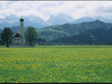 Stone Chapel in Neuschwanstein Valley Surrounded by the Alps Lámina fotográfica por Norbert Rosing