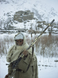 Man in Wool Scarf and Coat Poses with East India Company Rifle Photographic Print by Thomas J. Abercrombie