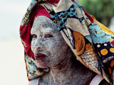 A Woman Wears Ground Bark Cream to Protect Her Face from the Sun Photographic Print by James L. Stanfield