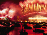 20 Tons of Fireworks Explode over Syndey Harbor at Midnight, New Year's Eve 2000 Photographic Print by Annie Griffiths