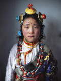 A Tibetan Girl Dressed in Traditional Clothes for a Horse Festival Photographic Print by Alison Wright