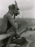 A Gargoyle Looking over the City of Paris Photographie par Maynard Owen Williams