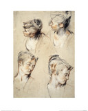 Four Studies of a Young Woman's Head Giclee Print by Antoine Watteau