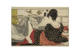 Lovers in an Upstairs Room, from Uta Makura ('Poem of the Pillow'), a Colour Woodblock Print Lámina giclée por Kitagawa Utamaro Lovers in an Upstairs Room, from Uta Makura ('Poem of the Pillow'), a Colour Woodblock Print Lámina giclée por Kitagawa Utamaro