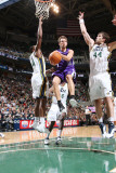 Sacramento Kings v Utah Jazz: Beno Udrih, C.J. Miles and Kyrylo Fesenko Photographic Print by Melissa Majchrzak