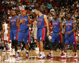 Detroit Pistons v Miami Heat: Greg Monroe, Charlie Villanueva, Tayshaun Prince and Rodney Stuckey Photographic Print by Issac Baldizon