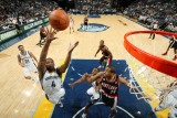 Portland Trail Blazers v Memphis Grizzlies: Sam Young and Andre Miller Photographic Print by Joe Murphy