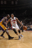 Los Angeles Lakers v Detroit Pistons: Greg Monroe and Derrick Caracter Photographic Print by Allen Einstein