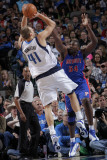 Detroit Pistons v Dallas Mavericks: Dirk Nowitzki and Jason Maxiell Photographic Print by Glenn James