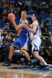 Golden State Warriors v Minnesota Timberwolves: Andris Biedrins and Darko Milicic Photographic Print by David Sherman