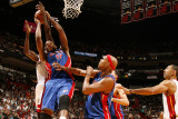 Detroit Pistons v Miami Heat: Greg Monroe and Joel Anthony Photographic Print by Issac Baldizon