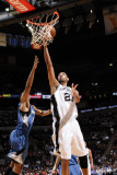 Minnesota Timberwolves v San Antonio Spurs: Tim Duncan and Wesley Johnson Photographic Print by D. Clarke Evans