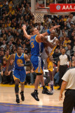 Golden State Warriors v Los Angeles Lakers: Lamar Odom and Andris Biedrins Photographic Print by Noah Graham