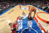 New Jersey Nets v Philadelphia 76ers: Tony Battie and Thaddeus Young Photographic Print by Jesse D. Garrabrant