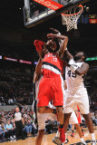Portland Trail Blazers v San Antonio Spurs: LaMarcus Aldridge, Tim Duncan and DeJuan Blair Photographic Print by D. Clarke Evans