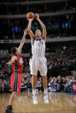 New Jersey Nets v Dallas Mavericks: Dirk Nowitzki and Jordan Farmar Photographic Print by Glenn James