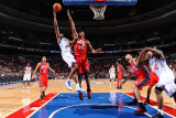 New Jersey Nets v Philadelphia 76ers: Thaddeus Young and Derrick Favors Photographic Print by Jesse D. Garrabrant