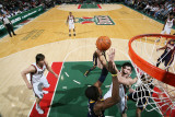 Indiana Pacers v Milwaukee Bucks: Ersan Ilyasova and Roy Hibbert Photographic Print by Gary Dineen