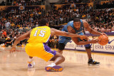 Washington Wizards v Los Angeles Lakers: Gilbert Arenas and Ron Artest Photographic Print by Noah Graham