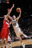 Portland Trail Blazers v San Antonio Spurs: Manu Ginobili and Joel Przybilla Photographic Print by D. Clarke Evans
