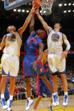 Detroit Pistons v Golden State Warriors: Andris Biedrins, Vladimir Radmanovic and Ben Wallace Photographic Print by Rocky Widner