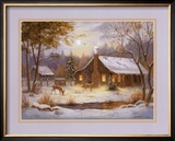 Log Cabin with Deer Posters by M. Caroselli