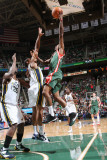 Milwaukee Bucks v Utah Jazz: Brandon Jennings and Earl Watson Photographic Print by Melissa Majchrzak