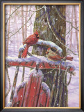 Red Sled with Cardinals Print by Donna Race