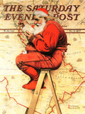 "Santa at the Map" Saturday Evening Post Cover, December 16,1939 Giclee Print by Norman Rockwell