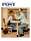 "At the Optometrist" or "Eye Doctor" Saturday Evening Post Cover, May 19,1956 reproduction procédé giclée par Norman Rockwell