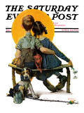 "Little Spooners" or "Sunset" Saturday Evening Post Cover, April 24,1926 Reproduction procédé giclée par Norman Rockwell