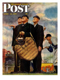 "Bottom of the Sixth"  (Three Umpires) Saturday Evening Post Cover, April 23,1949 Reproduction procédé giclée par Norman Rockwell