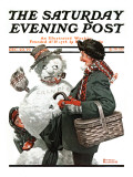"Gramps and the Snowman" Saturday Evening Post Cover, December 20,1919 Giclee Print by Norman Rockwell