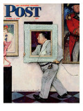 "Picture Hanger" or "Museum Worker" Saturday Evening Post Cover, March 2,1946 Giclee Print by Norman Rockwell
