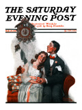 "Courting under the Clock at Midnight" Saturday Evening Post Cover, March 22,1919 Giclee Print by Norman Rockwell