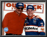 Dale Sr And Dale Jr  With Outback Steakhouse Sign In Background Posters