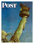 "Working on the Statue of Liberty" Saturday Evening Post Cover, July 6,1946 Reproduction procédé giclée par Norman Rockwell