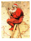 "Santa at the Map", December 16,1939 Giclee Print by Norman Rockwell