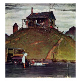 "Changing a Flat", August 3,1946 Giclee Print by Norman Rockwell