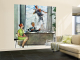 "Window Washer" Saturday Evening Post Cover, September 17,1960 Wall Mural – Large by Norman Rockwell