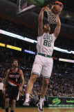 Portland Trail Blazers v Boston Celtics: Semih Erden and Rudy Fernandez Photographic Print by Elsa .